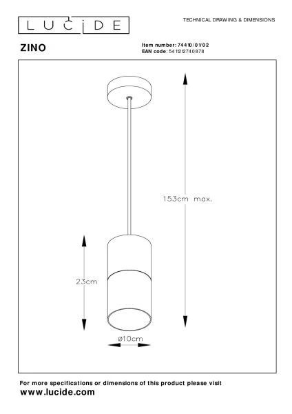 Lucide ZINO - Hanglamp - Ø 10 cm - 1xE27 - Mat Goud / Messing - technisch